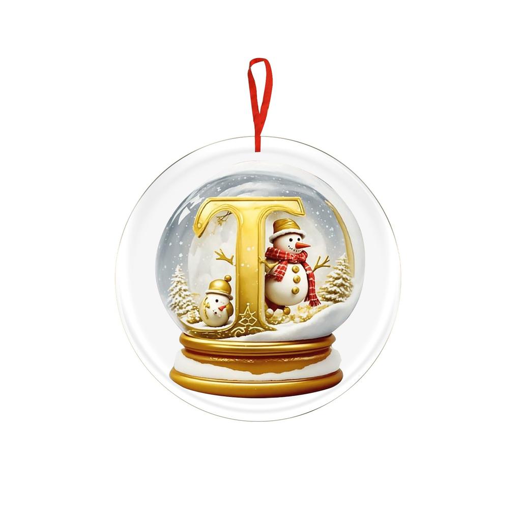 Christmas Ornament 2D 26 Letters Yellow Crystal Ball Acrylic Snowman Scene Festive Car Tree Hanging Decor Accessory