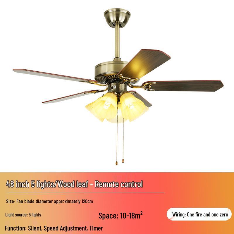 European Style Iron Leaf Ceiling Fan with Remote Control for Living Room and Bedroom