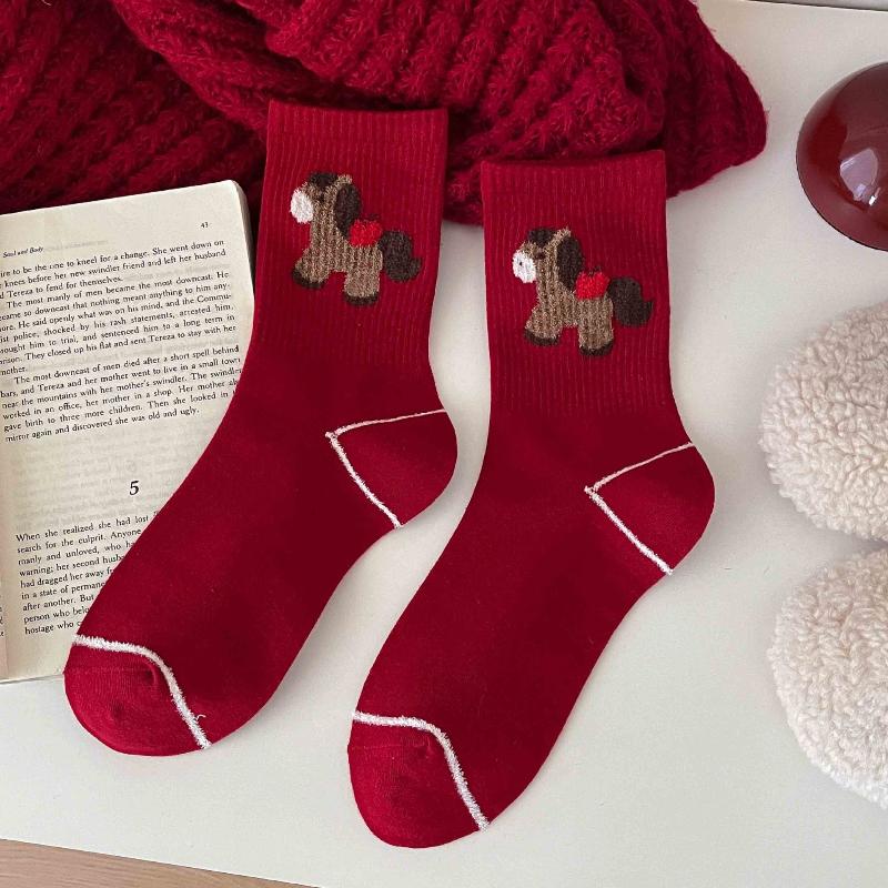 Red Color Women's Cotton Ankle Socks - Thick Soft Crew Socks For Cold Weather, Breathable & Warm