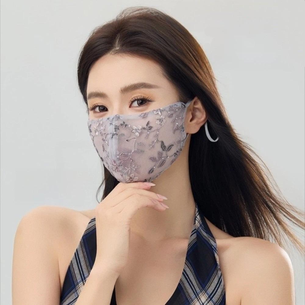 Embroider Flower Summer Lace Mask Breathable Half Face Covering Delicate Sunscreen Face Mask Women