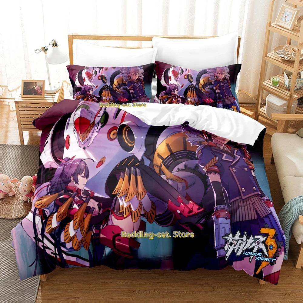 SkinFriendly Cozy Single Twin Full Queen King Benghuai Xueyuan Size Bed Adult Kid Bedroom Duvetcover Sets 3D Anime Quilt