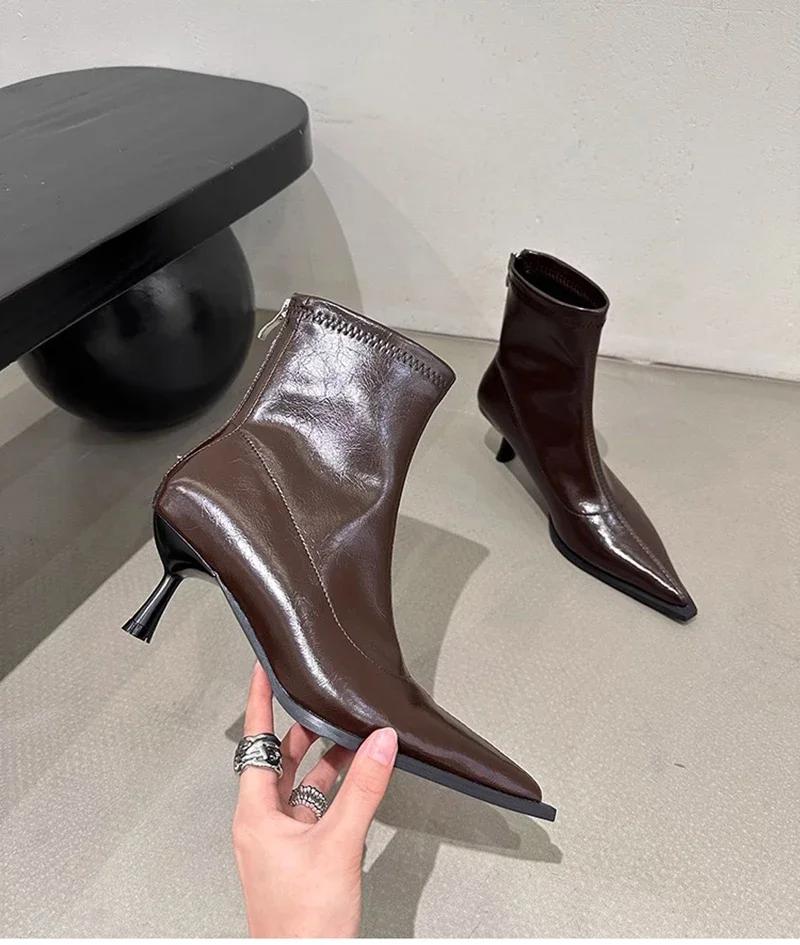 Fashion Spring Autumn Women Ankle Boots Fashion Pointed Toe Shoes Thin High Heel Ladies Dancing Party Stripper Shoes