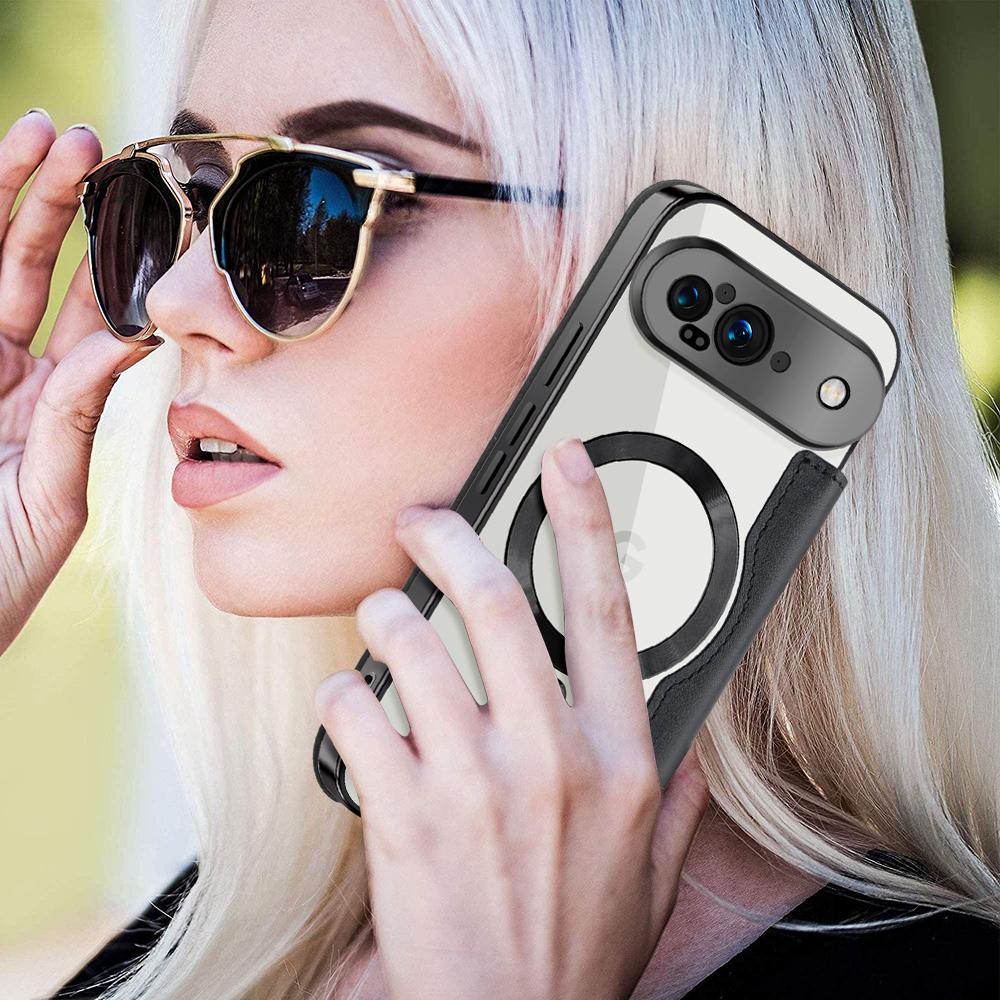 For Google Pixel 9 Case Compatible with MagSafe RFID Blocking Leather Phone Cover