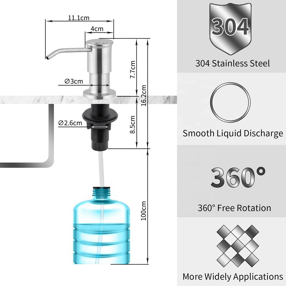 Factory Sell 304 Stainless Steel Sink Soap Dispenser Pump Head with Extension Silicone Tube Kit Liquid Dispenser