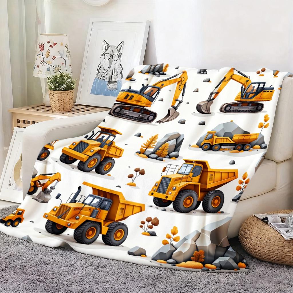 1pc Flannel Blanket Featuring Construction Vehicle Designs, Soft and Comfortable, Perfect for Use on Sofas, Beds, Cars, or in the Office. This All-sea