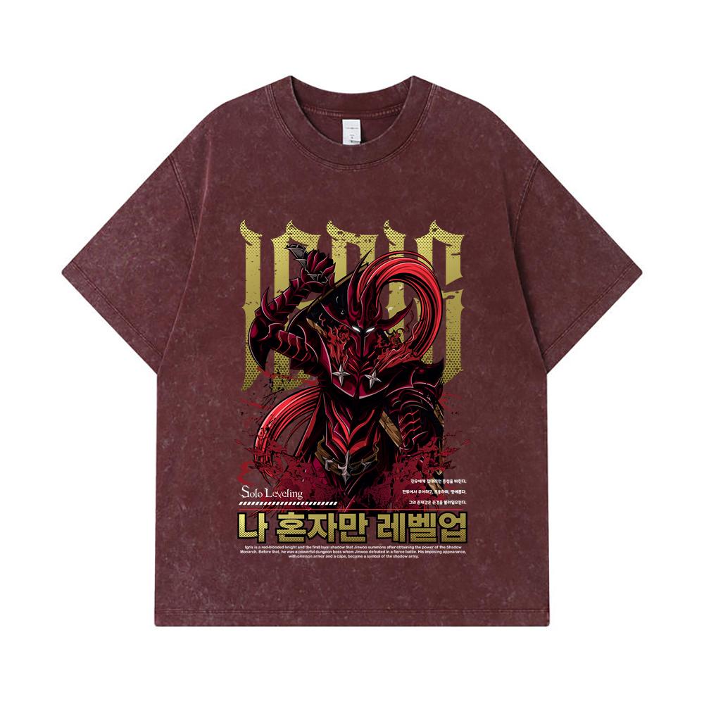 275 GSM Washed T-shirts 100% Cotton Solo Leveling V12 Igris Print Unisex Heavy Cotton T Shirt