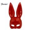 Plastic Rabbit Mask Halloween Bunny Half Face Mask, Costume Prop with Long Cosplay Supplies Ears, for Adults, Masquerade Party Accessory