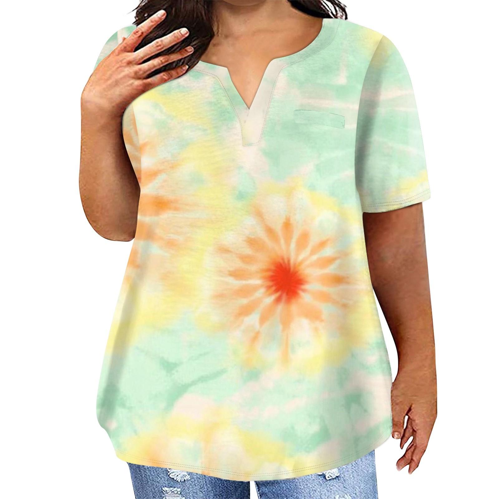 

Женская футболка большого размера, повседневная однотонная футболка с v-образным вырезом и короткими рукавами, карманный топ XL жёлтый