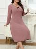 Women's V Neck Long Sleeve Midi Dress Loose Fit Mid Waist Solid Color Ribbed Knit Plus Size A Line Dress