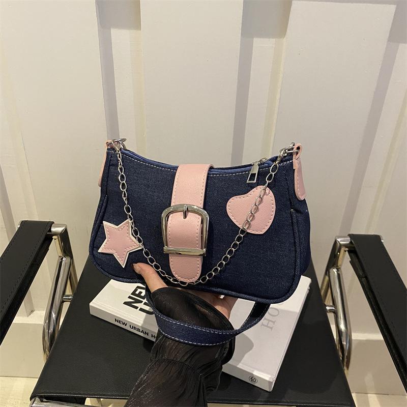 

Casual retro sexy woman 2025 new shoulder messenger bag high sense versatile ins underarm bag super fire темно-синий