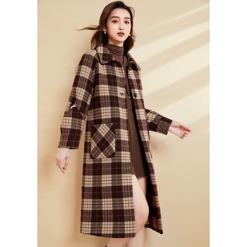Women's Elegant Vintage Plaid Wool Blend Mid-Length Coat