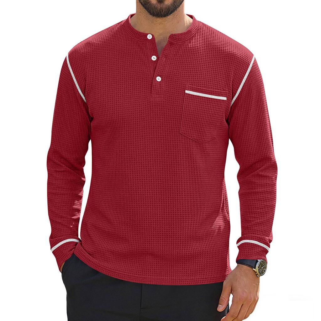 Men's Long Sleeve Shirt Casual Color Knit Top with Stitching for Spring and Fall
