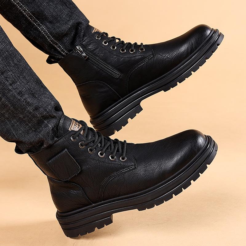 Retro men's warm men's leather shoes high-top tooling boots Martin boots men's autumn and winter velvet British style