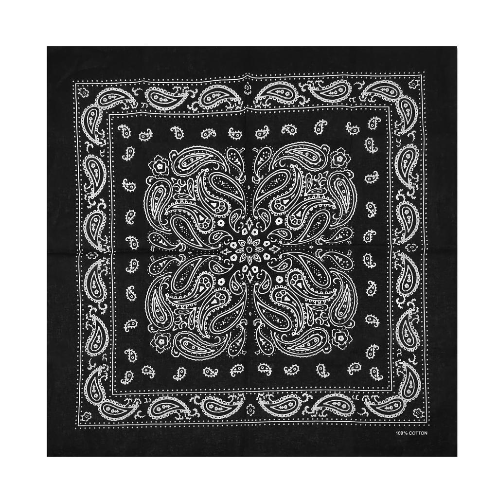 Trifong Bandana Black 100% Cotton Paisley Handkerchief Adult Bandana Cotton Cashew Unisex 55cm X 55cm Black