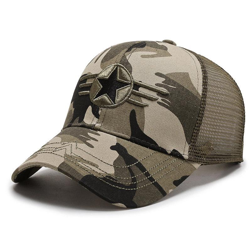 Spring and summer breathable sunshade baseball cap men's camouflage pentagram embroidery mesh hat outdoor leisure cap women