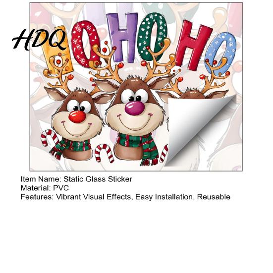 Removable Elk Decorations Christmas Static Cling Window Stickers Cartoon Reindeer HOHOHO Art Glass Decals Xmas Party Supplies Festive Holiday Decor