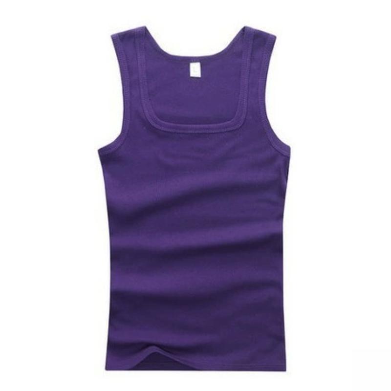 Vestă de bumbac cu gât pătrat pentru bărbați, Fitness de vară pentru bărbați, Bază de exerciții cu croială strâmtă, Vestă cu gât pătrat, Croială slim fit pentru bărbați