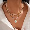 18k Real Gold Electroplated Glass Stone Beaded Fritillary Oval Pendant Sweater Chain Temperament Necklace