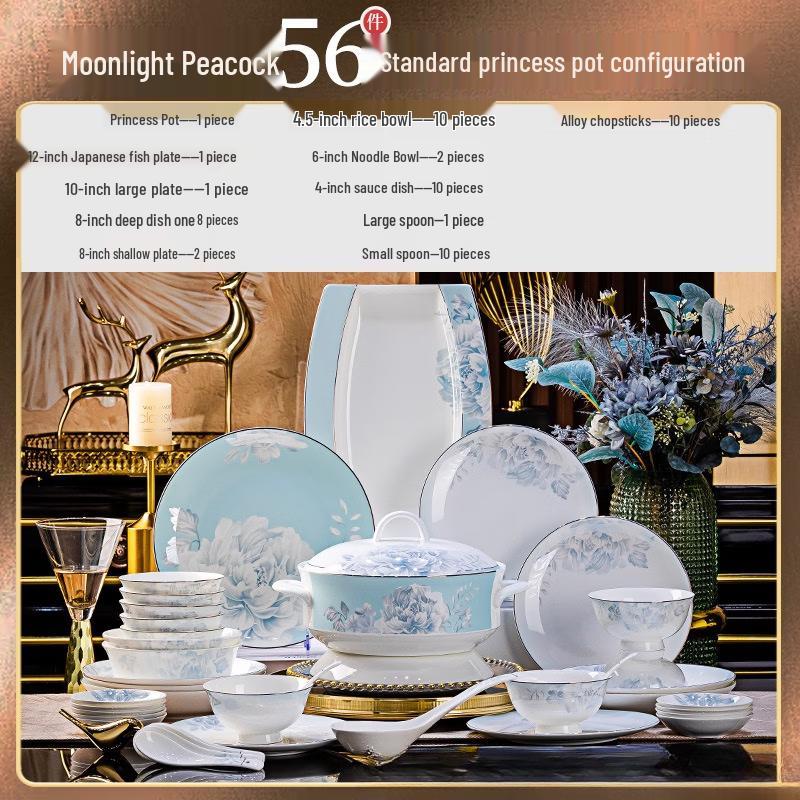 ZhuChuang JingPin Moonlight Princess 56-Piece Bone China Dinnerware Set