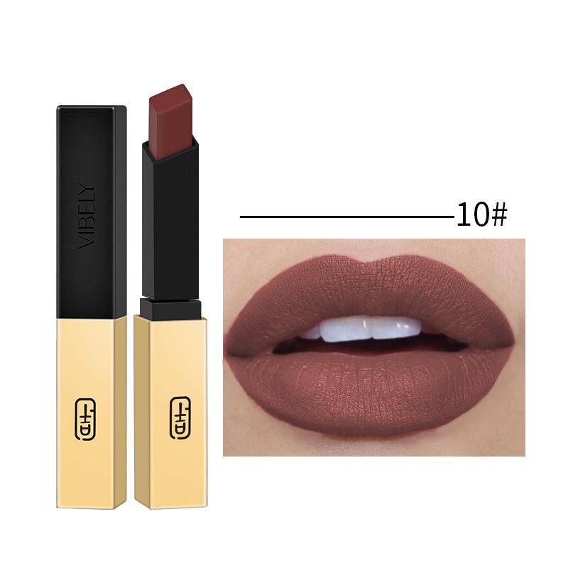 

Little Gold Tube Matte Waterproof Long-lasting No-Transfer Lipstick with Diamond Design