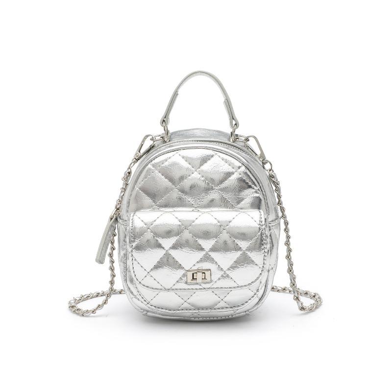 Korean version of casual rhombus backpack women s fashion texture travel small schoolbag niche simple versatile chain small backpack