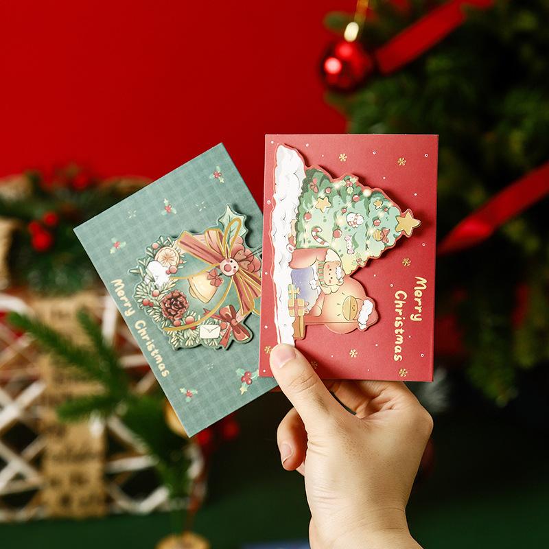 3D Christmas Greeting Cards Creative Mini Message Cards Holiday Gift Tags for Florist Bakery Classroom Exchange Party Supplies