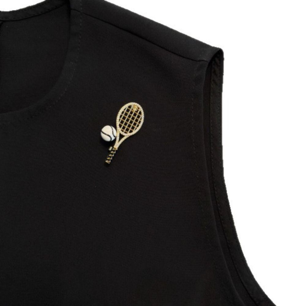 Zircon Enamel Metal Clothes Pin Rhinestone Gold Brooch Fashion Tennis Racket Brooch  Gift