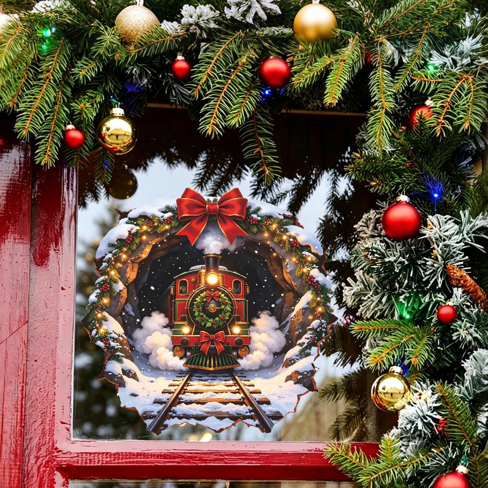 Christmas Steam Train Glass Display Case Home Decoration Decorative Static Stickers