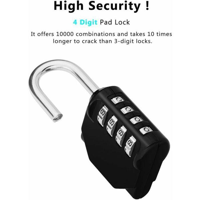 Cadenas à combinaison - YYV - 4 chiffres - Noir - Résistant aux intempéries - Idéal pour casiers