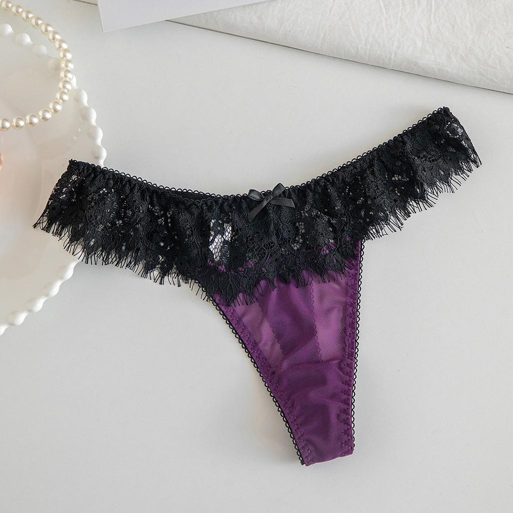 Perizoma Sexy Estivo da Donna con Pizzo Fiocco Elastico Vita Bassa