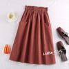 Spring/Summer 2025 Elegant Elastic Waist A-Line Button Skirt for Women