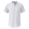 Cotton Linen Shirts for Men Solid Color Short Sleeves Henley Collar Loose Shirt Holiday Hawaiian Beach Casual Wear Comfy Fashion Menswear