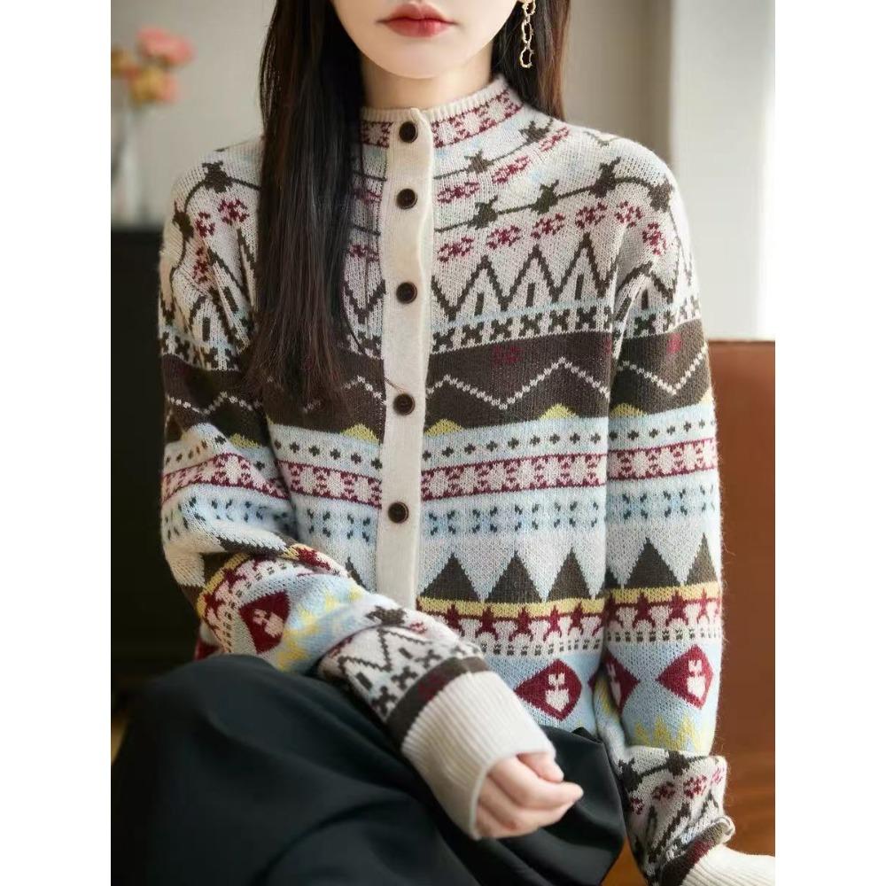 2026 Autumn New Women Sweater Knitting Fashion Floral Tops Cardigan Lady Long Sleeve Shirt Loose Casual Buttons