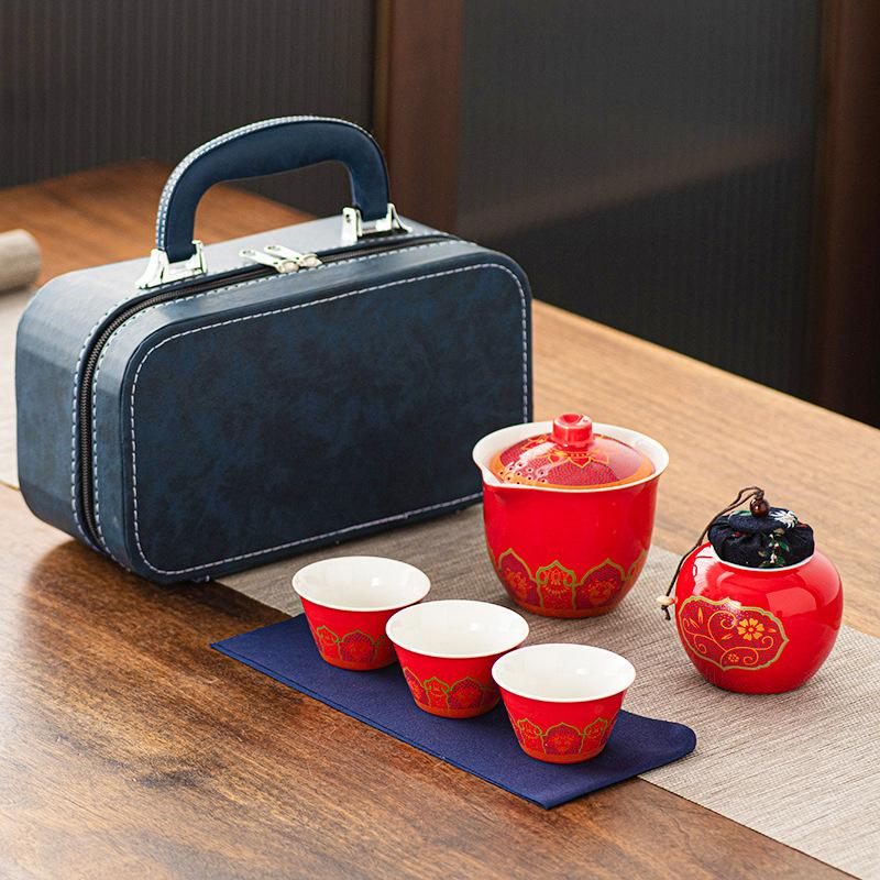 Travel Tea Set Small Set Cover Bowl Teacup Kung Fu Tea Set Kuaike Cup Practical Gift Business Souvenir