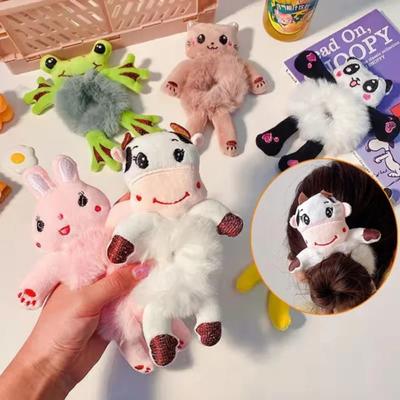 New Arrived Kawaii Women Elastic Hair Rubber Head Accessories Cartoon Plush Frog Panda Rabbit Cat Stuffed Animal Scrunchie Girl Hair Band