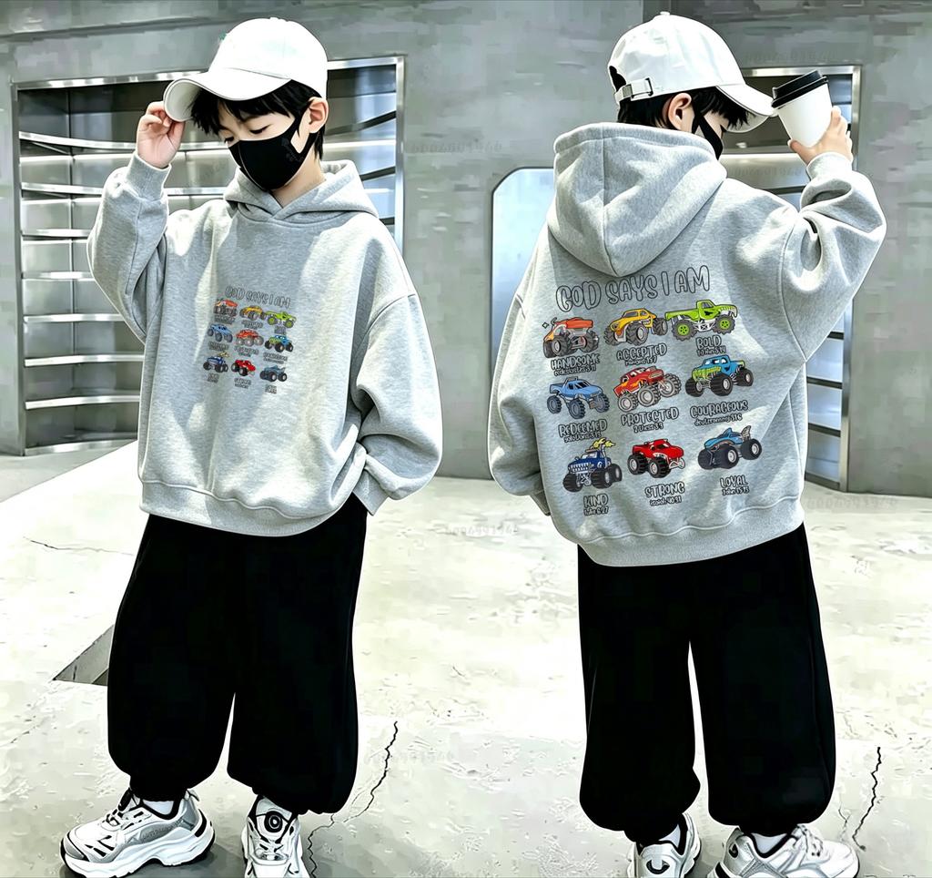 Sweat à capuche imprimé excavatrice mécanique, dernier modèle Automne-Hiver pour enfants, Pull à capuche pour enfants style Y2K