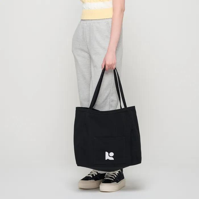 Canvas Pocket Tote Shoulder Bag (Black)