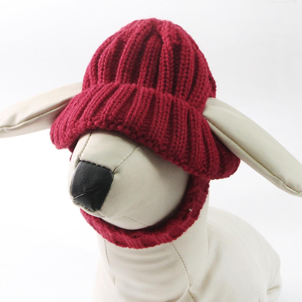 Soft Knit Dog Beanie with Ear Holes Knitted Pet Hat Elastic Winter Warmer Dog Hat Ear-Exposing Headgear for Small Medium Dogs