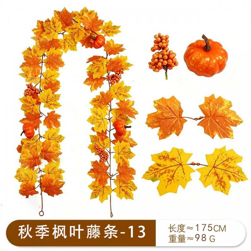 Artificial Maple Leaf Vine Fall Decor Black Leaves Harvest Season Home Decoration Silk Floral Garland