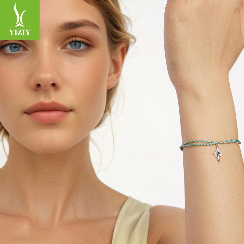 Cross-Border S925 Sterling Silver Starlight Cross Hand Rope Fashionable Simple Thin Bracelet Wind Woman