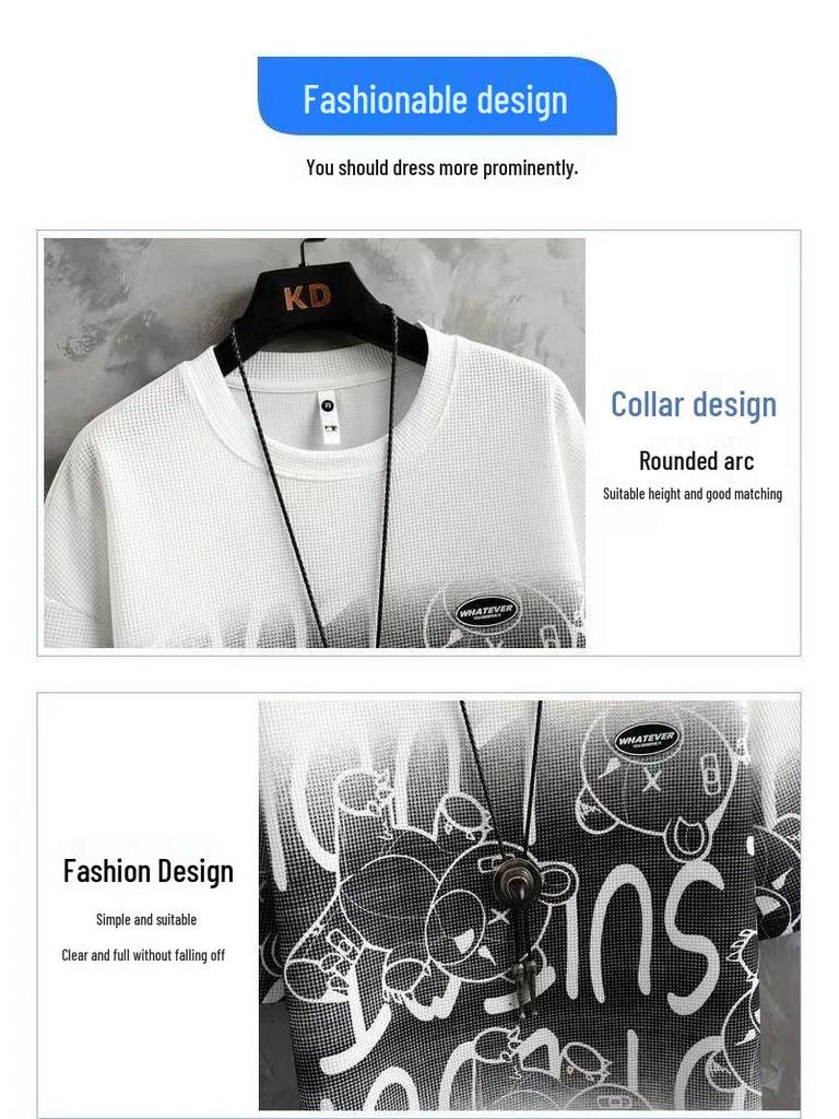 Men's Summer Waffle Ice Silk Two-Piece Casual Suit - Short-Sleeve T-Shirt & Shorts