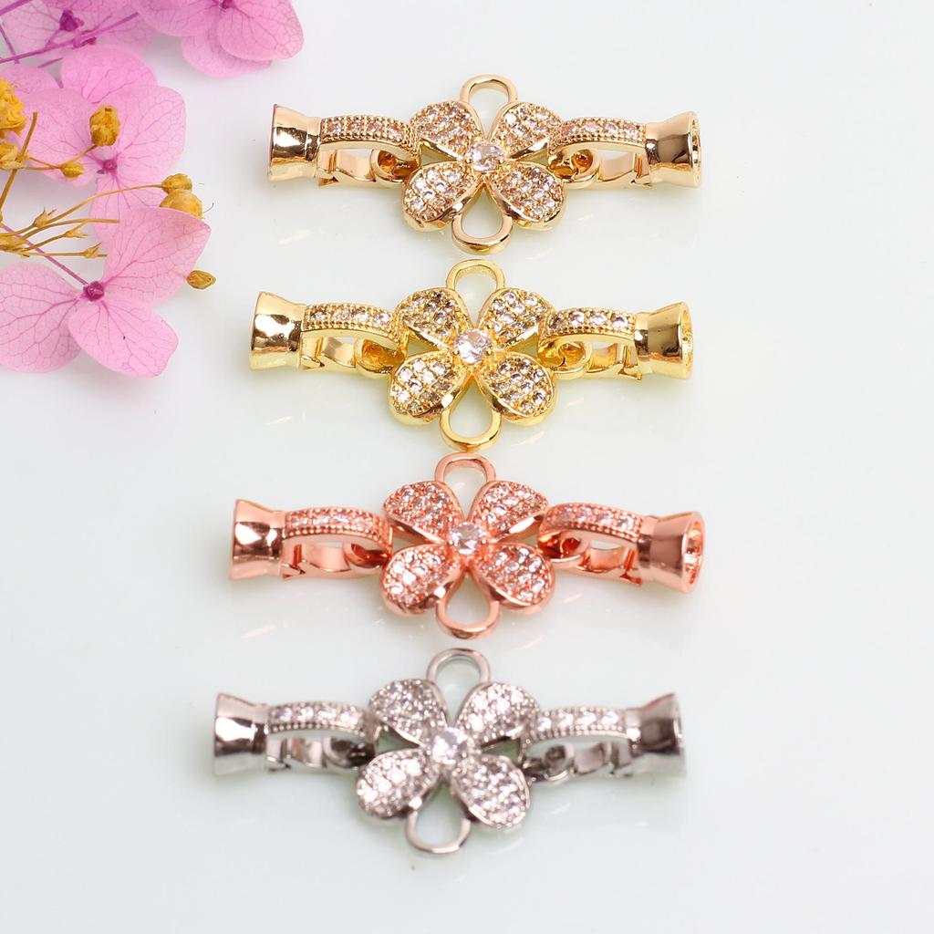 14k Goud Gevuld Zirconium Strik & Parel Bloemvormige Gesp voor DIY Sieraden Accessoires