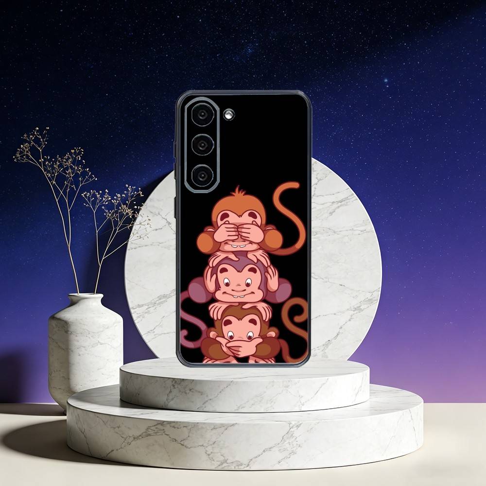 Three CUTE W-Wooley Monkeys Phone Case For Samsung Galaxy A73,A72,A71,A70,A53,A52,A51,Others Soft Black Cover
