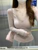 Brushed Slim-fit Women's Lace V-neck Long Sleeve Base Layer Top for Autumn/Winter