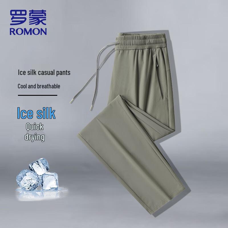ROMON Men's Summer Ice Silk Quick-Dry Straight-Leg Casual Pants