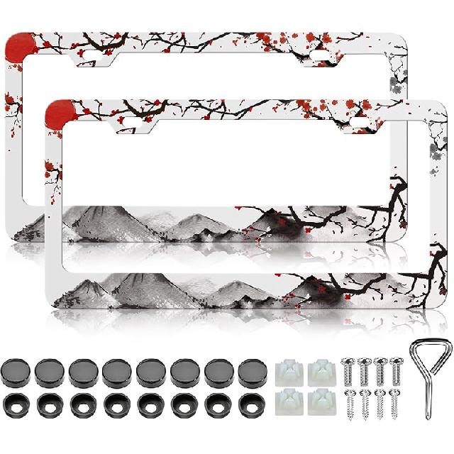 HCSS 2PCS American Flag Eagle License Plate Frames Patriotic US Flag License Plate Holder Stainless Steel Auto Parts Rust-Proof Waterproof Car