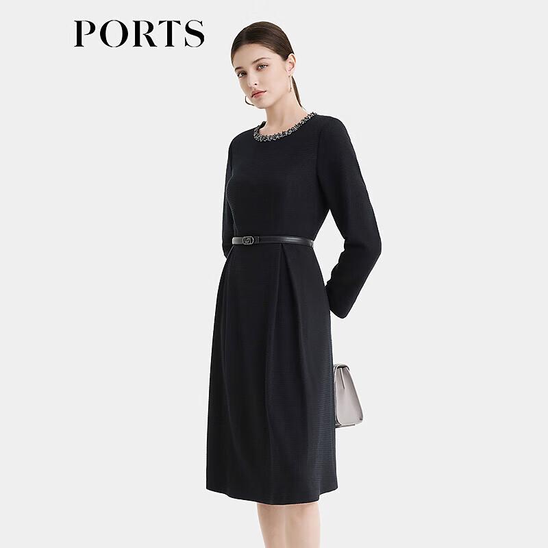 PORTS Women's 2024 Autumn/Winter Elegant Beaded Cinched-Waist Dress
