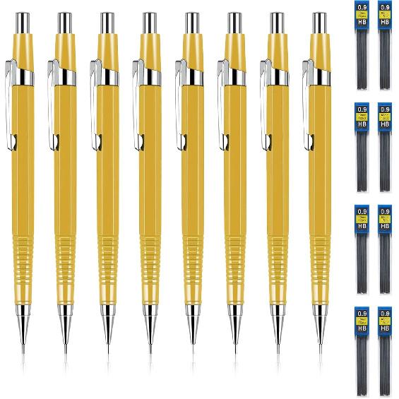 8 PCS Metal Mechanical Pencil,Durable 0.9mm Drafting Pencil,Comes With 8 PCS of 9 mm lead pencil refills, Pencils Mechanical For Writing,Drawing &