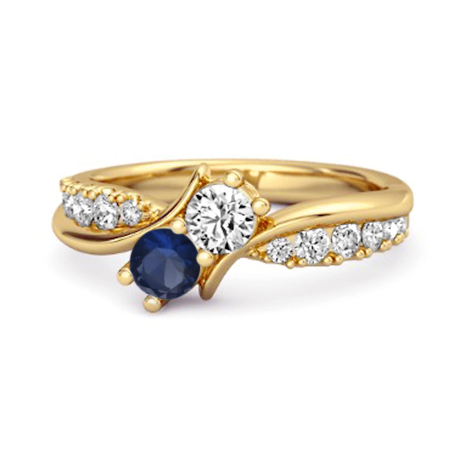 Blue Sapphire Dual Stone Ring - 925  Sterling Silver Gold Vermeil 7