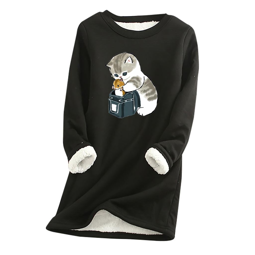 Women Thick Fleece Sweatshirt Leopard Print Velvet Warm O-neck Underwear Top